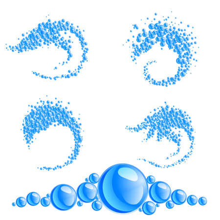 Abstract shapes made of blue water bubbles on white backgroundのイラスト素材