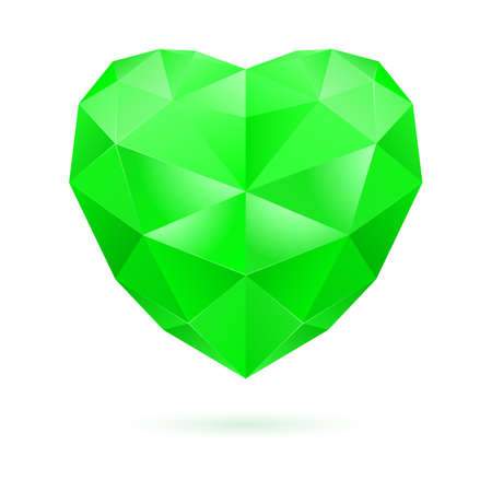 Green polygonal heart on white background. Emerald gemのイラスト素材