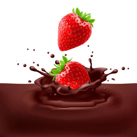 Appetizing strawberries dipping into chocolate with splashesのイラスト素材