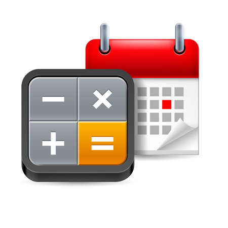 Calculator and calendar with marked day on white backgroundのイラスト素材