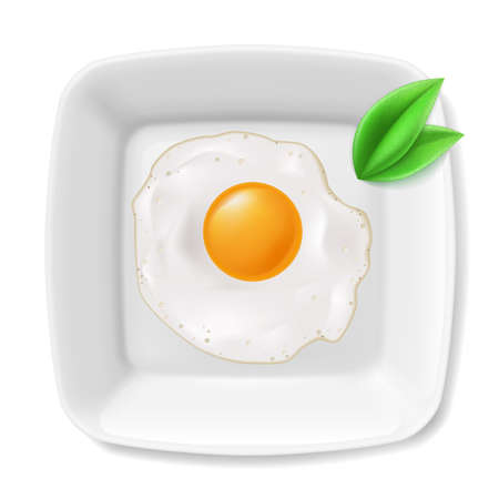 Fried eggs served on black white plate. Casual breakfastのイラスト素材