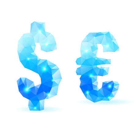 Shiny blue polygonal font. Crystal style dollar and euro signsのイラスト素材