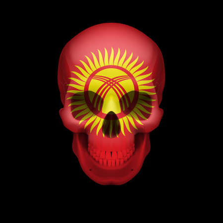 Human skull with flag of Kyrgyzstan. Threat to national security, war or dying outのイラスト素材