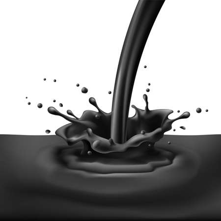 Pouring of black paint with splashes. Bright illustration on white background のイラスト素材