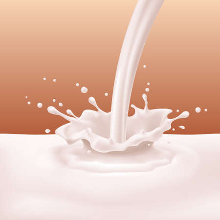 Illustration of vanilla or banana yoghurt pouring with splashesのイラスト素材