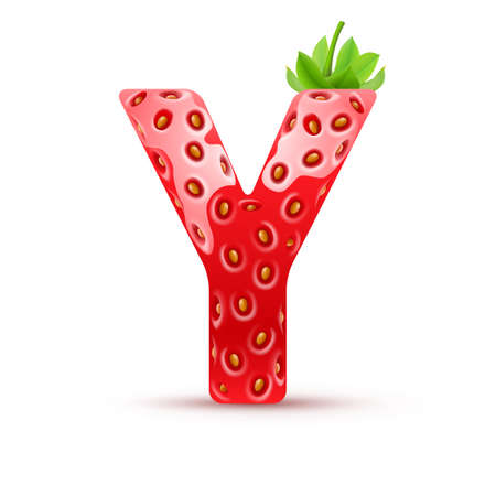 Letter Y in strawberry style with green leavesのイラスト素材