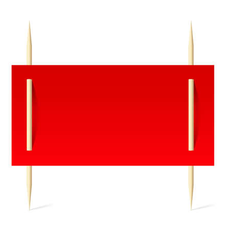 Blank banner with red paper on toothpicks. Illustration on white backgroundのイラスト素材
