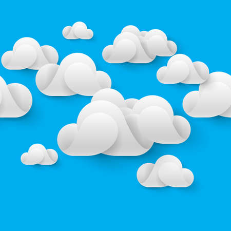 Abstract white clouds made of curved elements on blue sky background. Cloud computingのイラスト素材