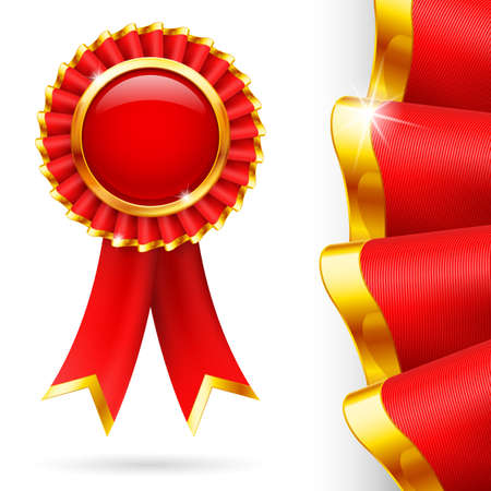 Shiny red award ribbon with golden edging. Fabric with highly detailed textureのイラスト素材