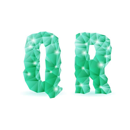 Shiny emerald green polygonal font. Crystal style Q and R lettersのイラスト素材