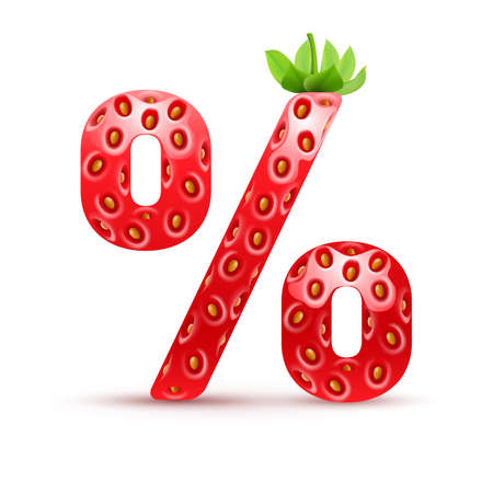 Percent symbol in strawberry style with green leavesのイラスト素材