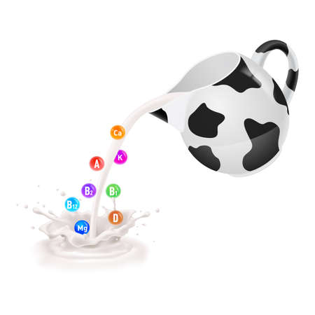 Milk full of nutrients being poured from a black-and-white jug.のイラスト素材