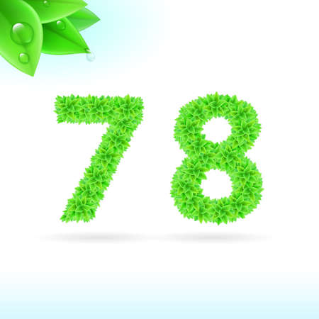 Sans serif font with green leaf decoration on white background. 7 and 8 numeralsのイラスト素材