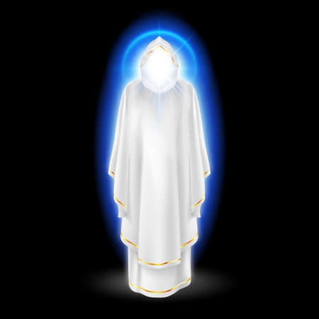 Gods guardian angel in white dress with blue radiance.  Religious conceptのイラスト素材