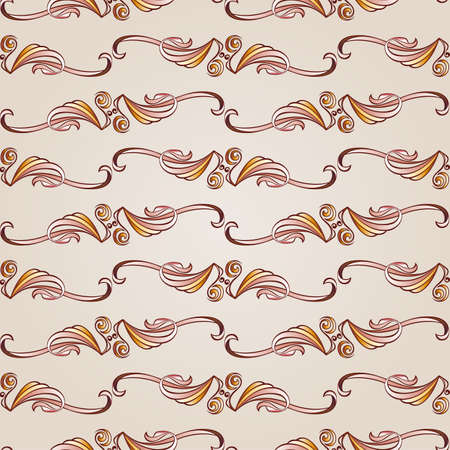 Seamless pattern with ornate floral elements in brown, pastel rose pink and yellow shades のイラスト素材