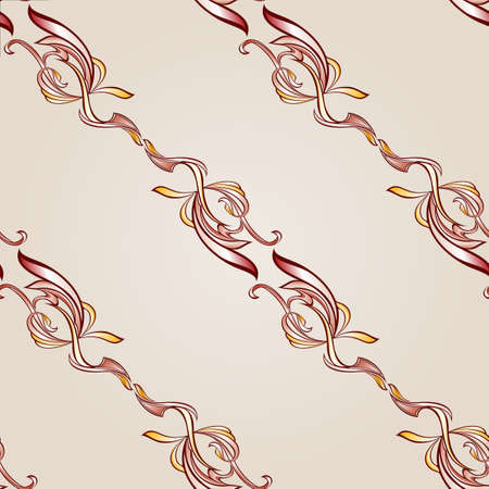 Seamless pattern with diagonal floral elements in burgundy, pink and yellow shades on pastel rose pink backgroundのイラスト素材