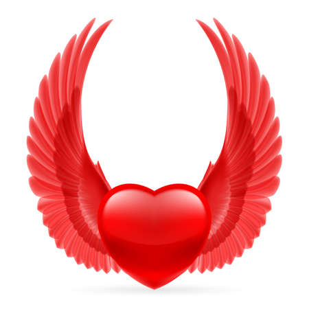 Red heart with bright red wings のイラスト素材