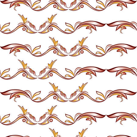 Patterns in the form of vines abstact trees on a light beige background. Seven gorizontal linesのイラスト素材