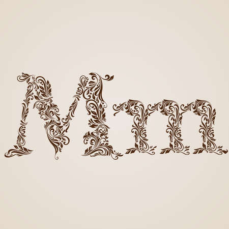 Handsomely decorated letter m in upper and lower case.のイラスト素材