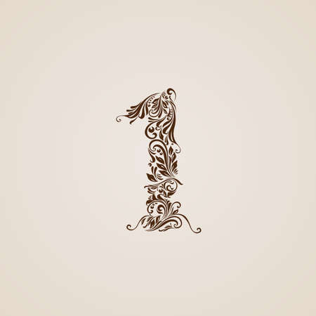 Richly decorated one digit on beige background.のイラスト素材