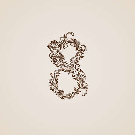 Richly decorated eight digit on beige background.のイラスト素材