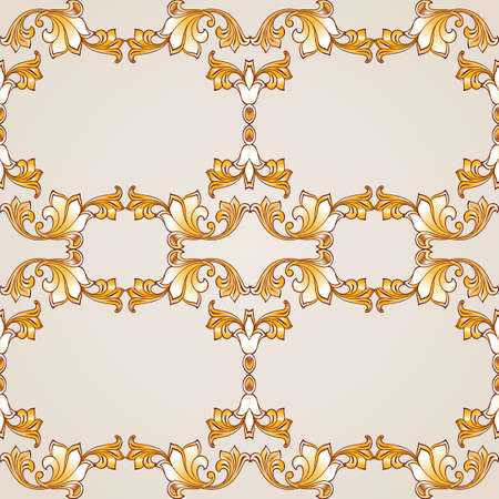 Seamless pattern with floral elements in golden shades on pastel rose pink backgroundのイラスト素材