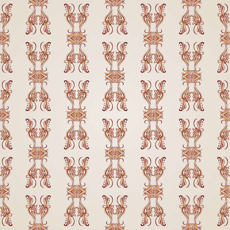 Seamless pattern with floral elements in brown shades on pastel rose pink backgroundのイラスト素材