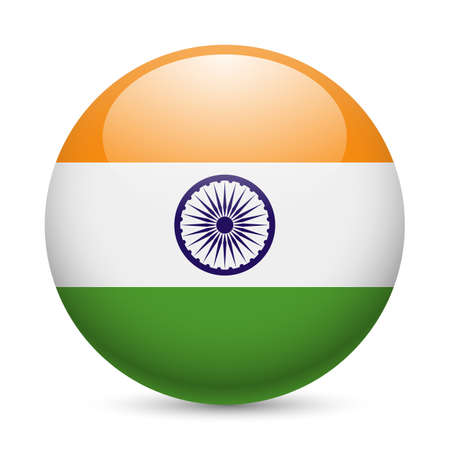 Flag of India as round glossy icon. Button with Indian flagのイラスト素材