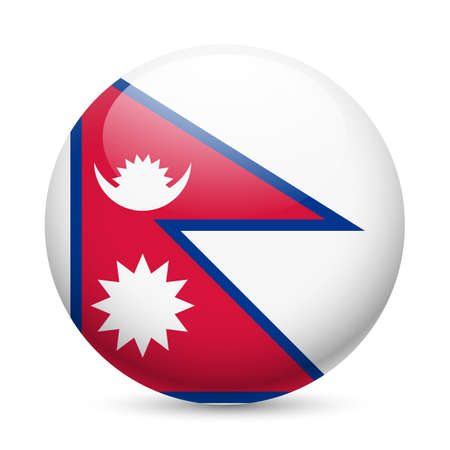 Flag of Nepal as round glossy icon. Button with Nepalese flagのイラスト素材
