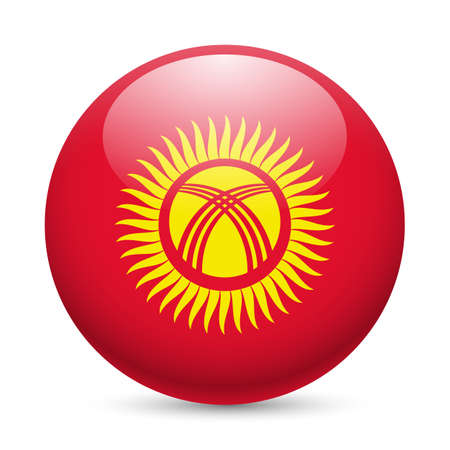 Flag of Kyrgyzstan as round glossy icon. Button with Kyrgyz flagのイラスト素材