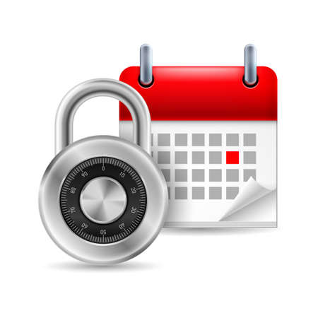 Page calendar with a marked red-letter day of the week. Near to lockのイラスト素材