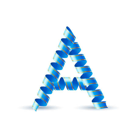 Letter A made of blue curled shiny ribbonのイラスト素材