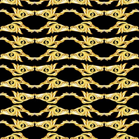 Golden horizontal symmetry patterns on the black background.のイラスト素材