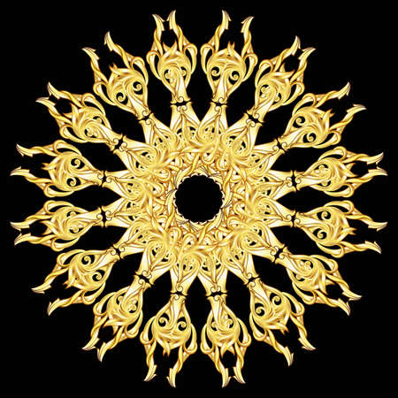 Circle is made of golden symmetry patterns.のイラスト素材