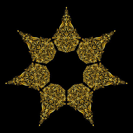 Gold element similar a star on a black backgroundのイラスト素材