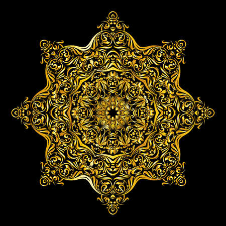 Vector gold decoration similar a flower on black backgroundのイラスト素材