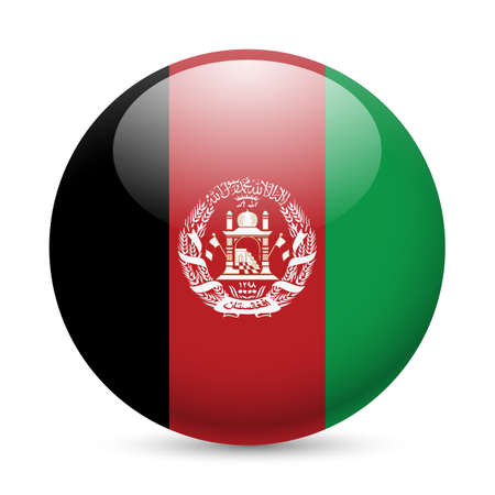 Flag of Afghanistan as round glossy icon. Button with Afghan flagのイラスト素材