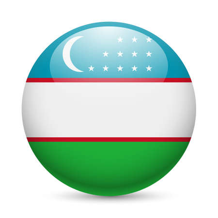 Flag of Uzbekistan as round glossy icon. Button with Uzbek flagのイラスト素材