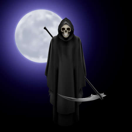 Terrifying Grim Reaper over full moon backgroundのイラスト素材