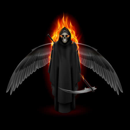 Grim Reaper with wings and orange flameのイラスト素材
