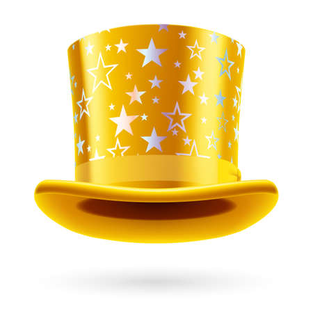Yellow  top hat with white stars on the white background.のイラスト素材
