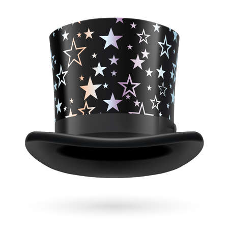 Black top hat with white stars on the white background.のイラスト素材