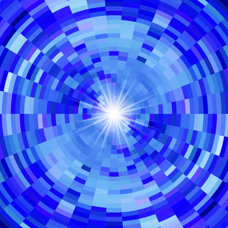 Abstract mosaic background in blue colors and flash of light in centreのイラスト素材