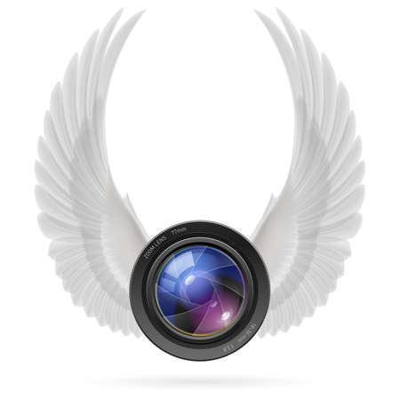 Photo camera lens with raised up white wingsのイラスト素材