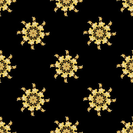 Seamless gold floral elements on black background