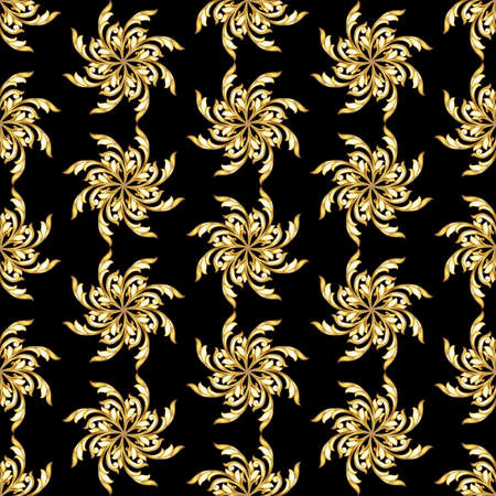 Seamless gold flower patterns on black background