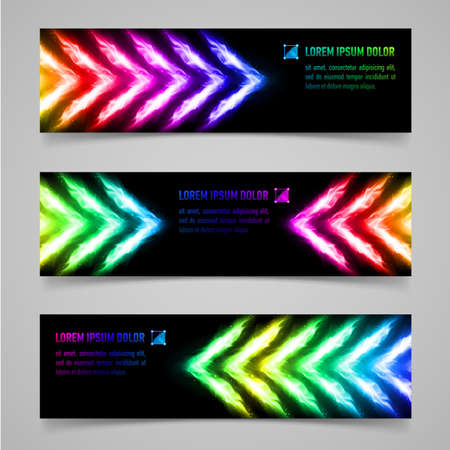 Set of banners with multicolored flaming arrowsのイラスト素材