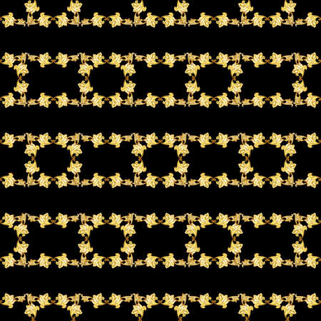 Gorizontal seamless gold floral patterns on black backgroundのイラスト素材