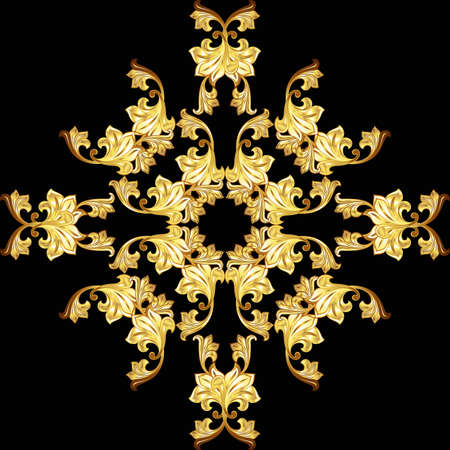 Golden flower ornate pattern on the black background