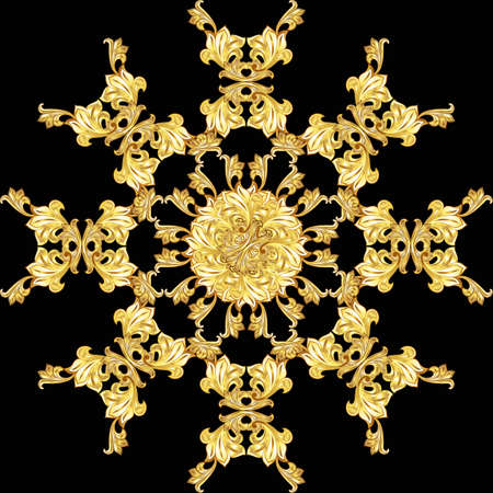Golden flower pattern on the black backgroundのイラスト素材